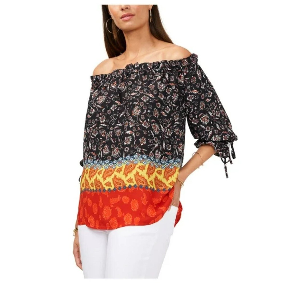 Vince Camuto women shirt top blouse 9131039 rich black red floral XS $79